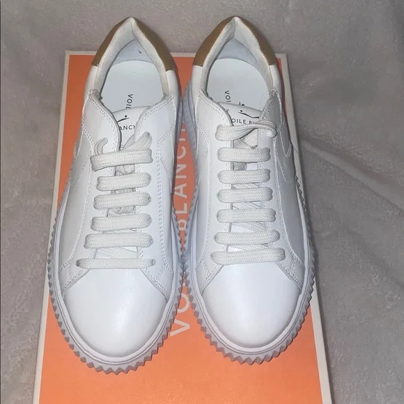 NWT VOILE BLANCHE LIPARI White/Tobacco Leather Sneakers - Picture 10 of 16
